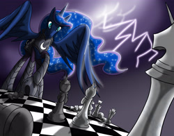 Size: 4200x3300 | Tagged: safe, artist:tprinces, princess luna, alicorn, pony, armor, chess, lightning, lunasass, military tactician, warrior luna