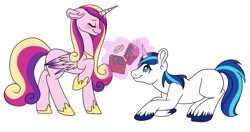 Size: 921x485 | Tagged: safe, artist:srsishere, princess cadance, shining armor, alicorn, pony, unicorn, female, male, marriage proposal, my little art challenge, ring, straight