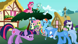 Size: 6392x3604 | Tagged: safe, artist:flutterflyraptor, derpibooru import, bon bon, fluttershy, lyra heartstrings, pinkie pie, rainbow dash, rarity, spike, sweetie belle, sweetie drops, trixie, twilight sparkle, dragon, earth pony, pegasus, pony, unicorn