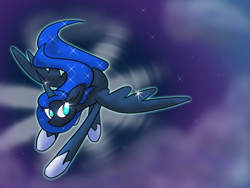 Size: 800x600 | Tagged: safe, artist:karlaandbliss, princess luna, alicorn, pony, cloud, cloudy, flying, lunadoodle, night, smiling, solo, stars