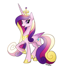 Size: 1000x1071 | Tagged: safe, artist:peachiekeenie, princess cadance, alicorn, pony, crown, female, horn, mare, multicolored mane, solo