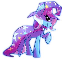 Size: 966x938 | Tagged: dead source, safe, artist:shufflestripes, derpibooru import, trixie, pony, unicorn, female, mare, raised hoof, smiling, solo