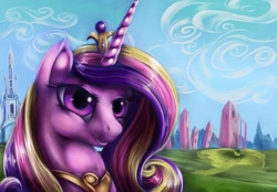 Size: 1518x1056 | Tagged: safe, artist:viwrastupr, princess cadance, alicorn, pony, crown, female, mare, multicolored mane, pink coat, solo