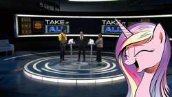 Size: 1279x720 | Tagged: safe, princess cadance, alicorn, pony, cadance laughs at your misery, exploitable meme, game show, meme, obligatory pony, take it all