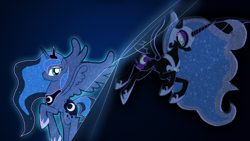 Size: 1920x1080 | Tagged: safe, artist:ext109, artist:kitana-coldfire, artist:xain-russell, nightmare moon, princess luna, alicorn, pony, vector, wallpaper