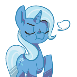 Size: 600x600 | Tagged: artist needed, safe, derpibooru import, trixie, pony, unicorn, breath, eyes closed, female, mare, raised hoof, scrunchy face, simple background, solo, white background