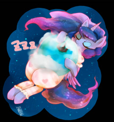 Size: 926x1000 | Tagged: safe, artist:girlieginger, princess luna, alicorn, pony, clothes, pajamas, sleeping, solo, tangible heavenly object