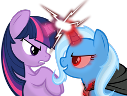 Size: 6500x4875 | Tagged: safe, artist:godoffury, derpibooru import, trixie, twilight sparkle, magic duel, absurd resolution, horns are touching, simple background, transparent background, vector