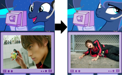 Size: 1255x769 | Tagged: safe, princess luna, alicorn, pony, banana, exploitable meme, kaito kumon, kamen rider, kamen rider baron, kamen rider gaim, lockseed, meme, obligatory pony, tv meme