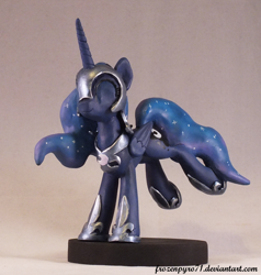 Size: 800x842 | Tagged: safe, artist:frozenpyro71, nightmare moon, princess luna, alicorn, pony, armor, clothes, costume, craft, cute, eyes closed, figurine, lunasass, nicemare moon, nightmare night costume, sculpture, smiling, solo, warrior luna