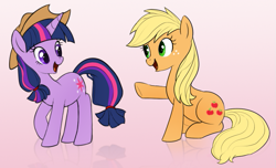 Size: 697x423 | Tagged: safe, artist:mn27, derpibooru import, applejack, twilight sparkle, earth pony, pony, duo