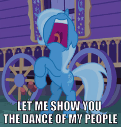 Size: 513x539 | Tagged: safe, derpibooru import, edit, edited screencap, screencap, trixie, pony, unicorn, to where and back again, animated, cropped, dancing, female, floppy ears, freakout, frightened, frown, gif, hoofy-kicks, image macro, let me show you the dance of my people, loop, mare, meme, nose in the air, open mouth, panic, raised leg, rearing, scared, screaming, solo, tongue out, trixie yells at everything, trixie's wagon, uvula, volumetric mouth, wide eyes