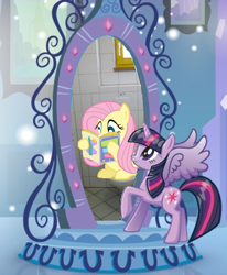 Size: 375x456 | Tagged: safe, fluttershy, twilight sparkle, twilight sparkle (alicorn), alicorn, equestria girls, but why, exploitable meme, magazine, magic mirror, magic mirror meme, meme, reading, toilet