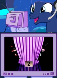 Size: 563x769 | Tagged: safe, princess luna, alicorn, pony, exploitable meme, five nights at freddy's, foxy, gamer luna, mangle, meme, obligatory pony, tv meme