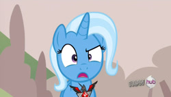 Size: 1268x719 | Tagged: safe, derpibooru import, edit, edited screencap, screencap, trixie, pony, unicorn, magic duel, comic, female, image macro, mare, open mouth, screencap comic, solo