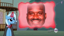 Size: 854x480 | Tagged: safe, derpibooru import, edit, edited screencap, screencap, trixie, magic duel, exploitable meme, meme, shaquille o'neal, trixivision, wat