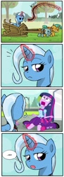 Size: 700x1933 | Tagged: safe, artist:crimsonbugeye, edit, edited screencap, screencap, snails, snips, trixie, twilight sparkle, equestria girls, equestria girls (movie), alicorn amulet, chariot, cropped, crossing the memes, exploitable meme, meh, meme, twiscream, unimpressed trixie meme, whip