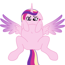 Size: 4000x4000 | Tagged: safe, artist:reaper-the-creeper, princess cadance, alicorn, pony, belly, belly button, featureless crotch, floppy ears, looking at you, on back, pregnant, smiling, solo, spread legs, spread wings