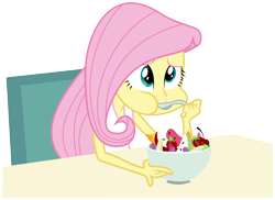 Size: 6000x4358 | Tagged: safe, artist:masem, fluttershy, equestria girls, equestria girls (movie), absurd resolution, background removed, eating, frown, fruit salad, humanized, krystal can't enjoy her sandwich, puffy cheeks, salad, simple background, sitting, transparent background, vector, wide eyes