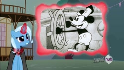 Size: 854x480 | Tagged: safe, derpibooru import, trixie, magic duel, disney, exploitable meme, meme, mickey mouse, steamboat willie, trixivision