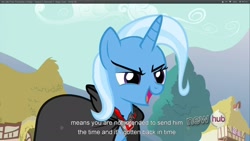 Size: 1920x1080 | Tagged: safe, derpibooru import, screencap, trixie, magic duel, youcap dump, youtube caption