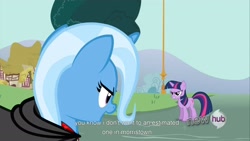 Size: 1920x1080 | Tagged: safe, derpibooru import, screencap, trixie, twilight sparkle, magic duel, youcap dump, youtube caption