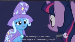 Size: 1920x1080 | Tagged: safe, derpibooru import, screencap, spike, trixie, twilight sparkle, dragon, magic duel, youcap dump, youtube caption