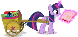 Size: 13012x6188 | Tagged: safe, artist:rainbownspeedash, derpibooru import, twilight sparkle, unicorn twilight, pony, unicorn, absurd resolution, book, cart, female, magic, magic aura, mare, simple background, solo, telekinesis, transparent background, vector