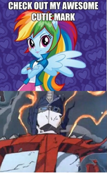 Size: 373x603 | Tagged: safe, rainbow dash, equestria girls, awesome cutie mark, exploitable meme, meme, optimus prime, transformers