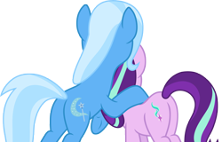 Size: 7000x4484 | Tagged: safe, artist:luckreza8, derpibooru import, starlight glimmer, trixie, pony, unicorn, to where and back again, absurd resolution, duo, duo female, female, mare, missing accessory, plot, rear view, simple background, transparent background, underhoof, vector