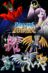 Size: 2836x4272 | Tagged: safe, artist:voltictail, braeburn, flash sentry, king sombra, princess cadance, shining armor, soarin', oc, alicorn, pony, unicorn, armor, crossover, saint seiya