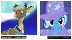 Size: 500x284 | Tagged: safe, derpibooru import, trixie, deer, exploitable meme, kathleen barr, meme, meta, rudolph the red nosed reindeer, same voice actor