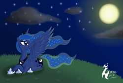 Size: 2000x1350 | Tagged: safe, artist:zanclife, princess luna, alicorn, pony, female, horn, mare, moon, solo