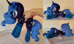 Size: 3028x1824 | Tagged: safe, artist:epicrainbowcrafts, princess luna, human, beanie (plushie), clothes, hand, irl, irl human, photo, plushie, socks, solo, striped socks