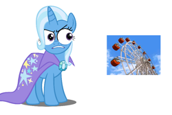 Size: 768x512 | Tagged: safe, derpibooru import, trixie, pony, unicorn, cape, clothes, female, ferris wheel, mare, pokémon, solo, special eyes, wheel