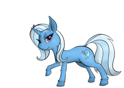 Size: 1169x826 | Tagged: safe, artist:darkhestur, derpibooru import, trixie, pony, unicorn, dock, female, lidded eyes, looking at you, mare, raised hoof, simple background, smirk, solo, white background