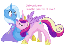 Size: 1049x735 | Tagged: artist needed, safe, princess cadance, trixie, alicorn, pony, blushing, female, lesbian, shipping, tridance