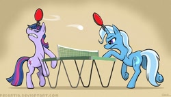 Size: 1212x689 | Tagged: safe, artist:pedantia, derpibooru import, trixie, twilight sparkle, ping pong