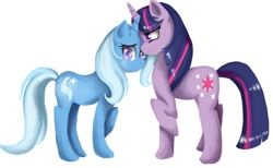 Size: 670x412 | Tagged: safe, artist:rubi-one-chan, derpibooru import, trixie, twilight sparkle, female, lesbian, shipping, twixie