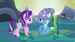 Size: 1280x720 | Tagged: safe, derpibooru import, screencap, starlight glimmer, trixie, pony, to where and back again, cute