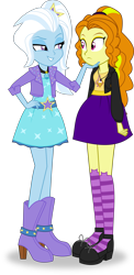 Size: 3916x8000 | Tagged: safe, artist:limedazzle, derpibooru import, adagio dazzle, trixie, equestria girls, absurd resolution, alternate costumes, alternate universe, boots, cat socks, clothes, dress, duo, hand on hip, jacket, lidded eyes, role reversal, simple background, skirt, smirk, smug, socks, striped socks, transparent background, vector