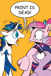 Size: 365x549 | Tagged: safe, idw, princess cadance, shining armor, twilight sparkle, alicorn, pony, unicorn, spoiler:comic, exploitable meme, ghostbusters, meme, screaming armor, younger