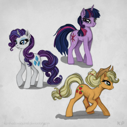 Size: 800x800 | Tagged: safe, artist:kp-shadowsquirrel, derpibooru import, applejack, rarity, twilight sparkle, earth pony, pony, unicorn, colored