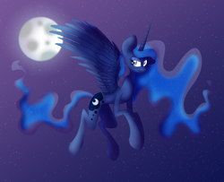 Size: 740x600 | Tagged: safe, artist:elskafox, princess luna, alicorn, pony, flying, smiling, solo