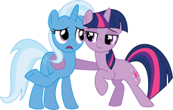 Size: 7983x5085 | Tagged: safe, artist:mysteriouskaos, derpibooru import, trixie, twilight sparkle, absurd resolution, bedroom eyes, female, lesbian, shipping, simple background, transparent background, twixie, vector