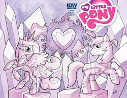 Size: 4050x3131 | Tagged: safe, artist:agnesgarbowska, idw, princess cadance, shining armor, alicorn, pony, unicorn, cover, issue 17, larry's comics, magic, superhero