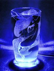 Size: 900x1200 | Tagged: safe, artist:ksander-zen, artist:probablyfakeblonde, princess luna, alicorn, pony, craft, engraving, glass, glow, lamp, led, photo, solo, traditional art