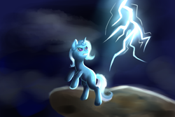 Size: 2551x1700 | Tagged: safe, artist:ghst-qn, artist:schasti, derpibooru import, trixie, pony, unicorn, electrixie, female, lightning, mare, solo