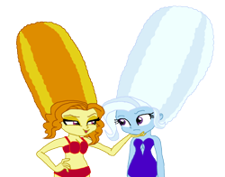 Size: 2007x1570 | Tagged: safe, artist:ktd1993, derpibooru import, adagio dazzle, trixie, equestria girls, alternate hairstyle, beehive hairdo, clothes, female, lesbian, shipping, simple background, swimsuit, transparent background, triagio