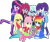 Size: 892x742 | Tagged: safe, artist:bezziie, derpibooru import, applejack, fluttershy, pinkie pie, rainbow dash, rarity, sci-twi, spike, spike the regular dog, trixie, twilight sparkle, dog, equestria girls, alternate universe, boots, glasses, high heel boots, mane seven, mane six